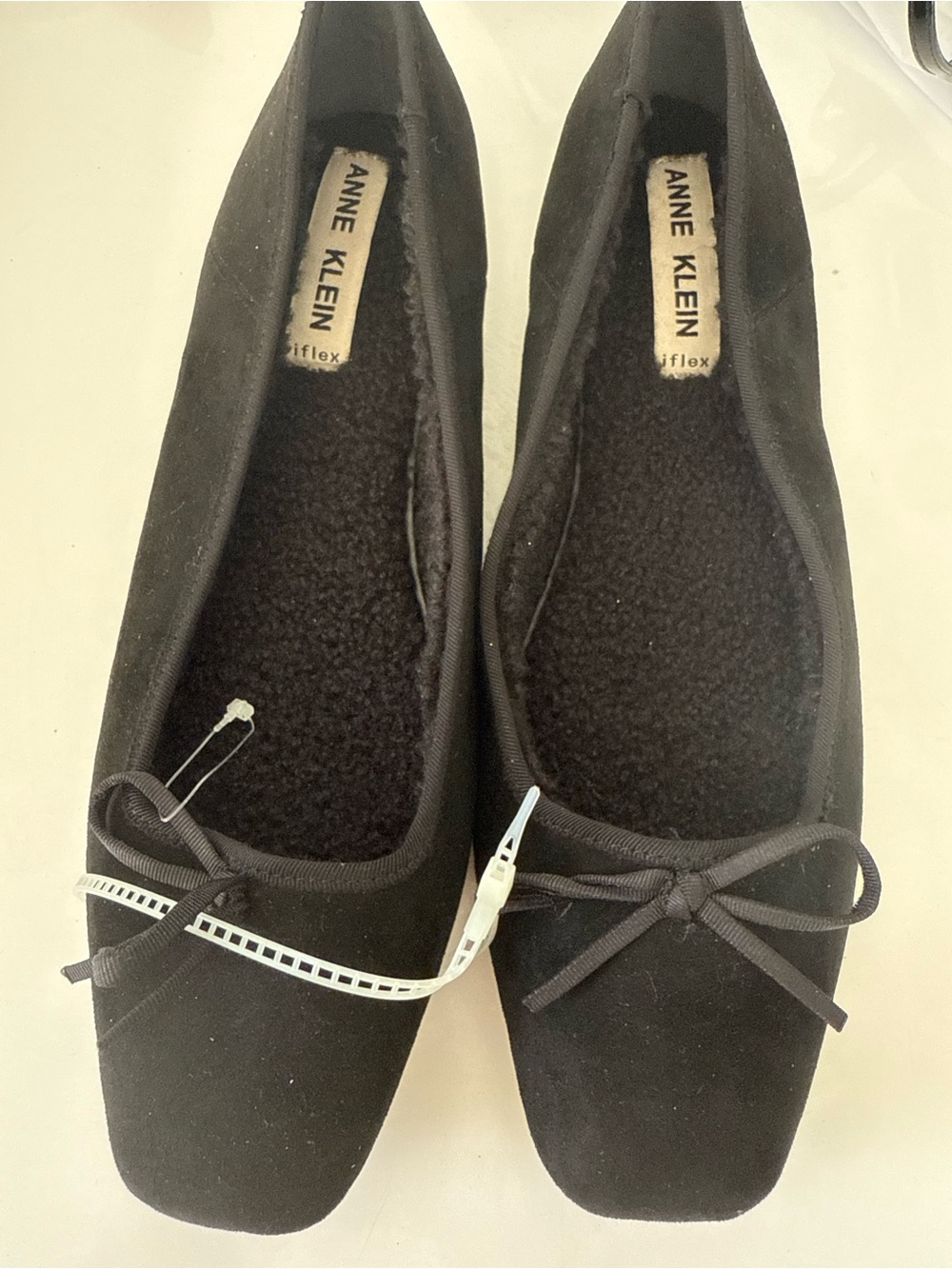 Anne Klein Black Suede Ballet Flats with Bow Accent